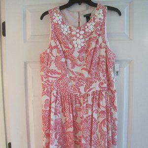 NEW DIRECTIONS PINK AND WHITE DRESS WITH WHITE JEWEL BEAD DETAIL 14 NWT $86.00